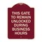 Signmission This Gate to Remain Unlocked During Business Hours Heavy-Gauge Alum Sign, 24" x 18", BU-1824-22816 A-DES-BU-1824-22816 - alternate 1